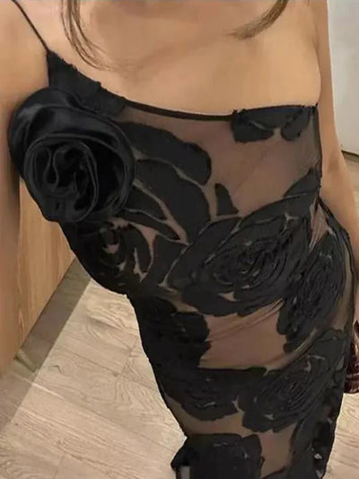 Cyra - gebloemde net maxi jurk