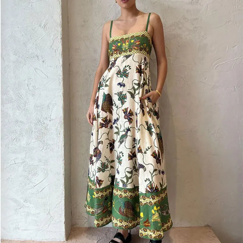 Dames Maxi Jurk - Luchtige Stof - Losvallend Model - Mouwloos met Spaghettibandjes