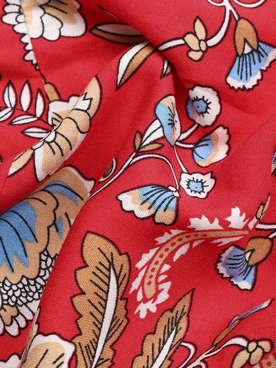 Dames Maxi Jurk - Bohemian Stijl - Bloemenprint - V-Hals - Korte Pofmouwen - Getailleerd