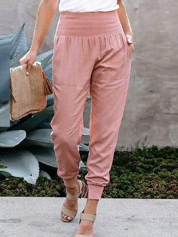 Dames Joggingbroek - Hoge Taille - Elastische Band - Relaxte Pasvorm - Enkelboord